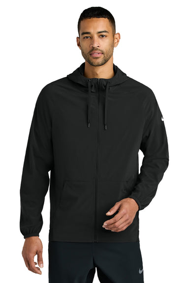 Nike NKFQ4761 Mens Pro Dri-Fit Moisture Wicking Full Zip Hooded Jacket Black Model Front