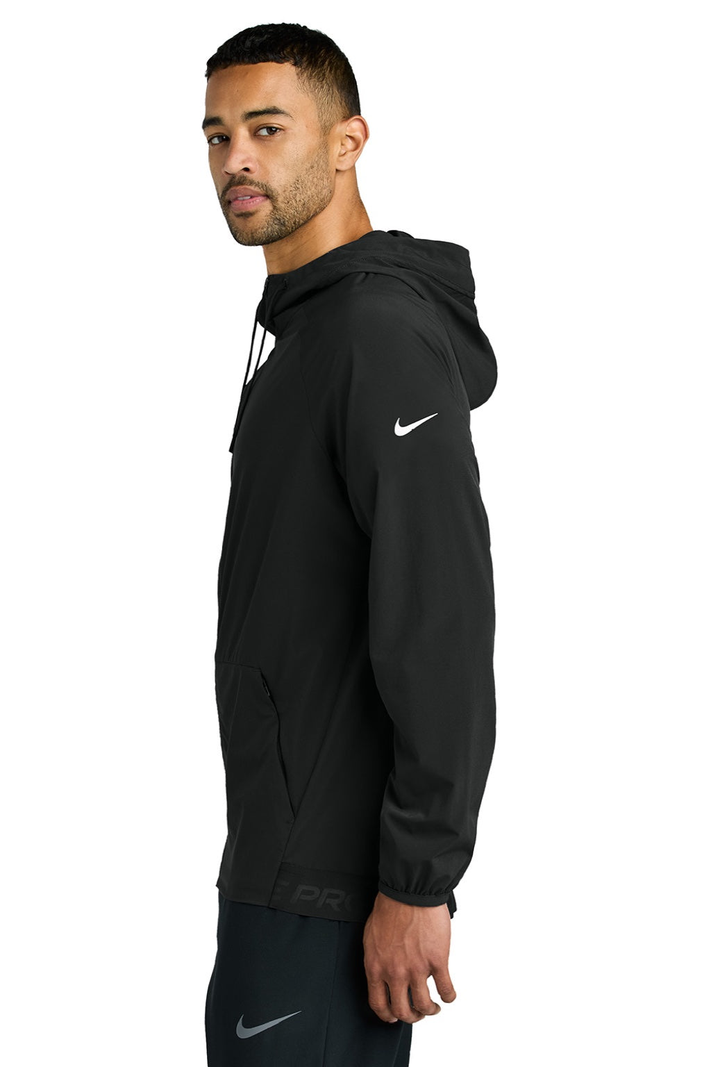 Nike NKFQ4761 Mens Pro Dri-Fit Moisture Wicking Full Zip Hooded Jacket Black Model Side