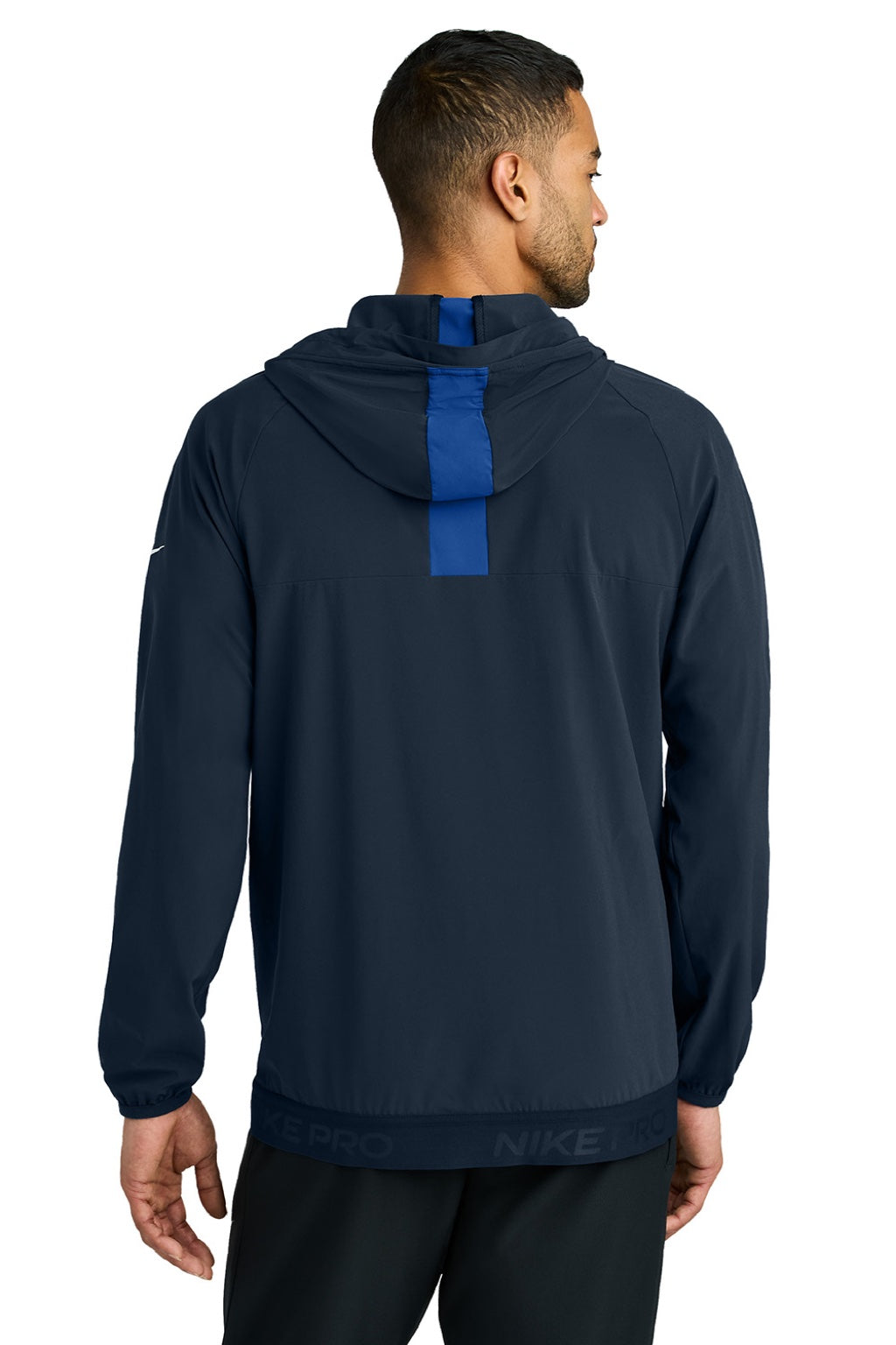 Nike NKFQ4761 Mens Pro Dri-Fit Moisture Wicking Full Zip Hooded Jacket Navy Blue/Game Royal Blue Model Back