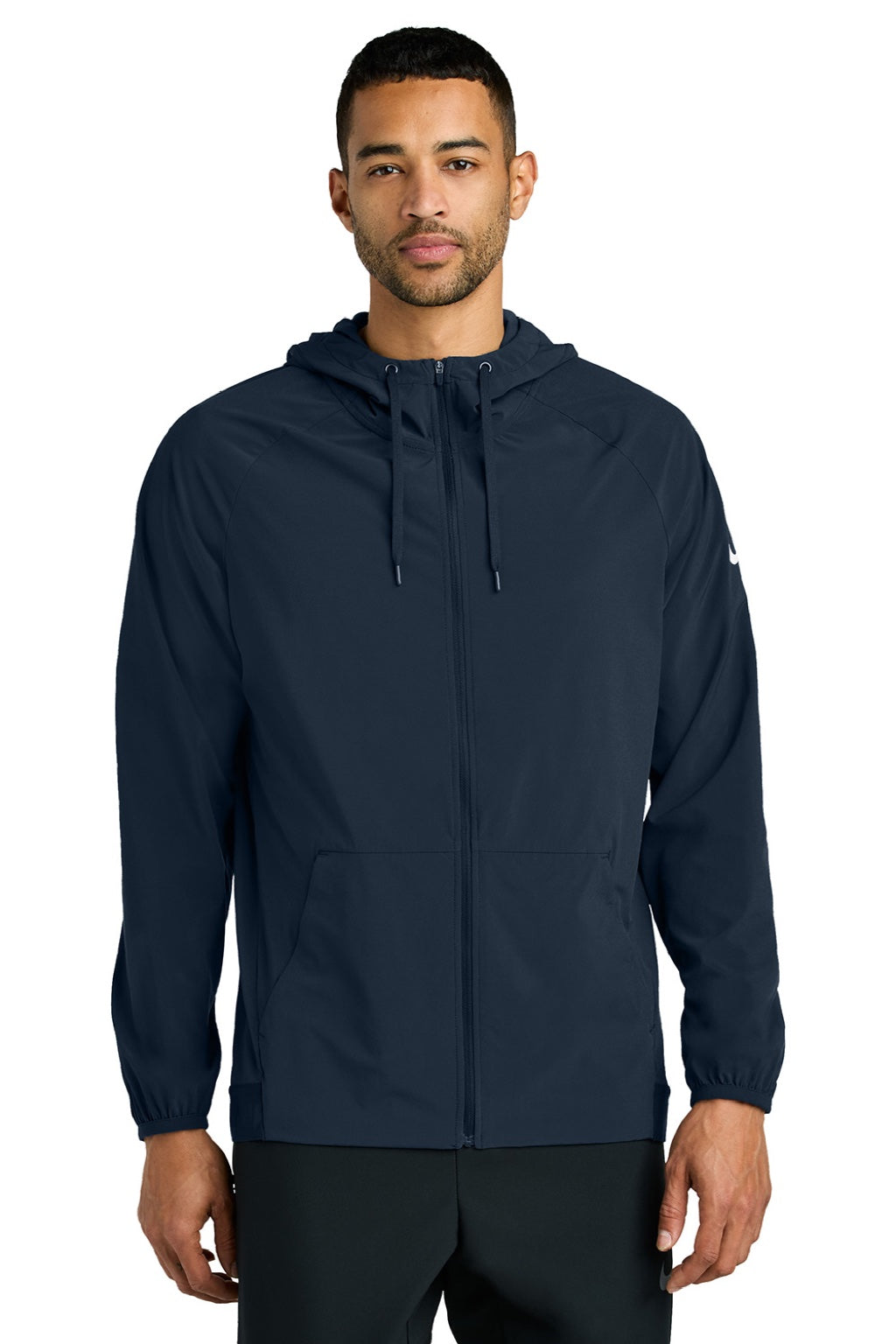 Nike NKFQ4761 Mens Pro Dri-Fit Moisture Wicking Full Zip Hooded Jacket Navy Blue/Game Royal Blue Model Front