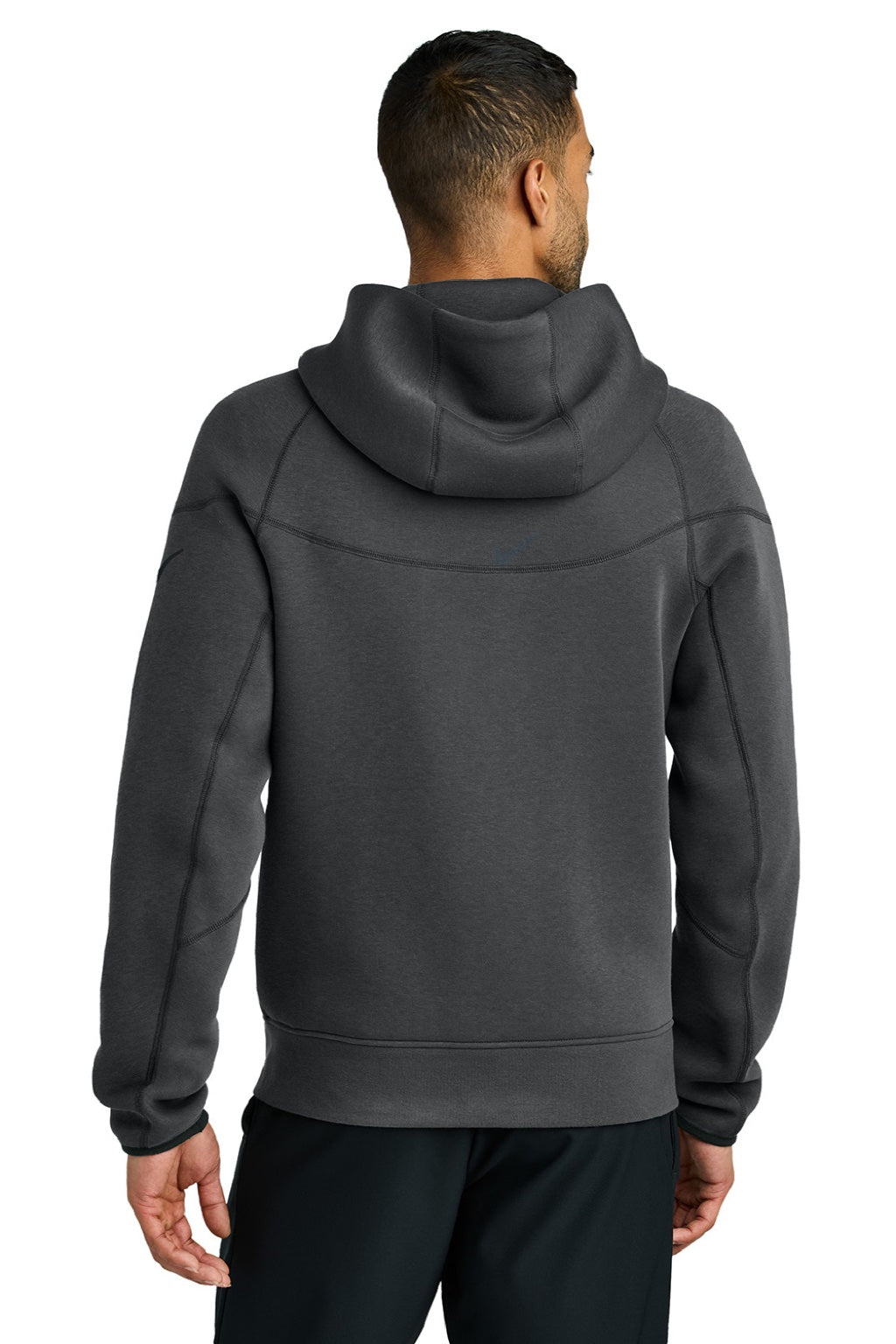 Nike NKFQ4762 Mens Tech Fleece Full Zip Hooded Sweatshirt Hoodie w/ Pockets Heather Anthracite Grey Model Back