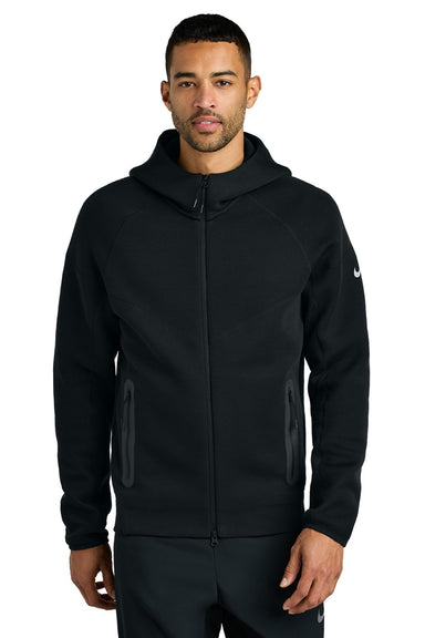 Nike NKFQ4762 Mens Tech Fleece Full Zip Hooded Sweatshirt Hoodie w/ Pockets Black Model Front