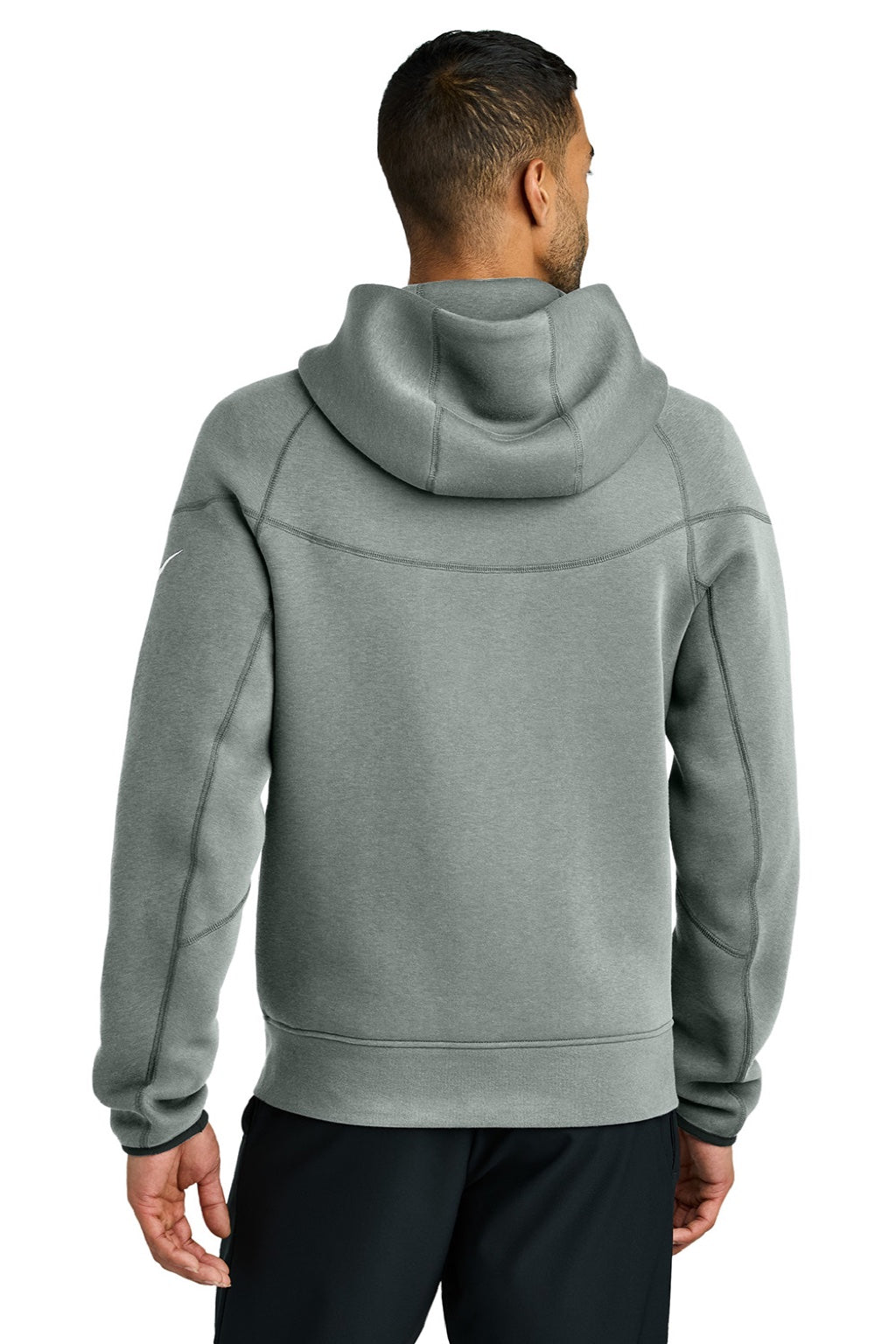 Nike NKFQ4762 Mens Tech Fleece Full Zip Hooded Sweatshirt Hoodie w/ Pockets Heather Dark Grey Model Back
