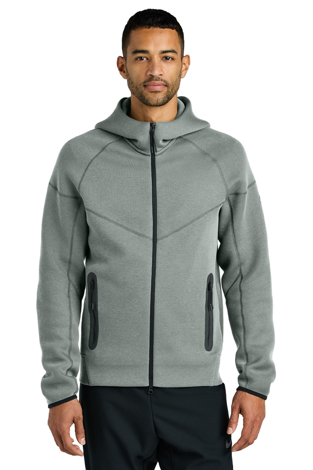 Nike NKFQ4762 Mens Tech Fleece Full Zip Hooded Sweatshirt Hoodie w/ Pockets Heather Dark Grey Model Front
