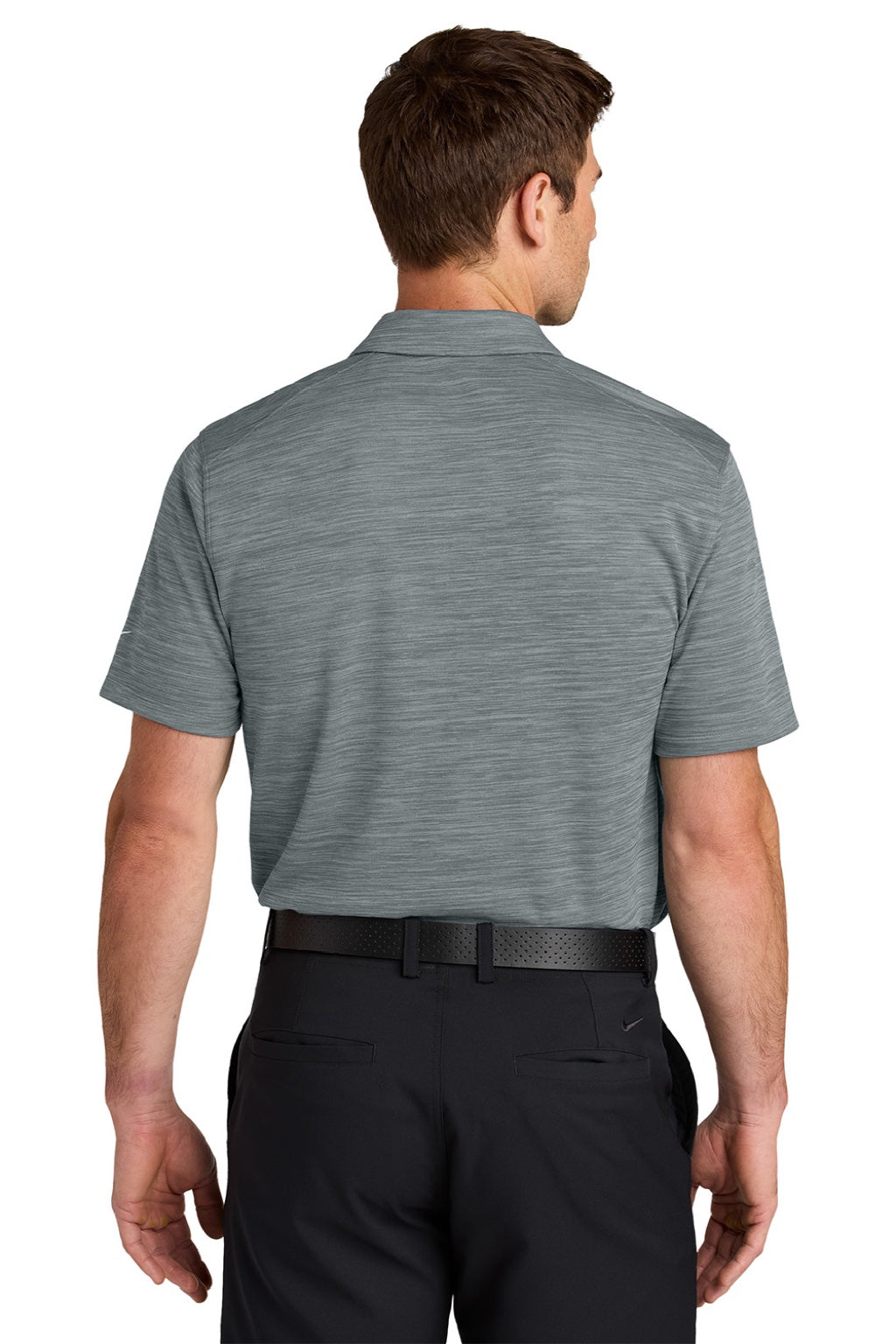 Nike NKFQ4792 Mens Dri-Fit Moisture Wicking Striated Short Sleeve Polo Shirt Cool Grey Model Back