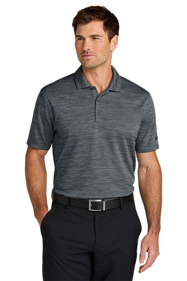 Nike NKFQ4792 Mens Dri-Fit Moisture Wicking Striated Short Sleeve Polo Shirt Dark Grey Model Front