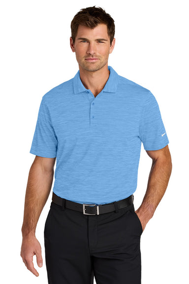 Nike NKFQ4792 Mens Dri-Fit Moisture Wicking Striated Short Sleeve Polo Shirt University Blue Model Front