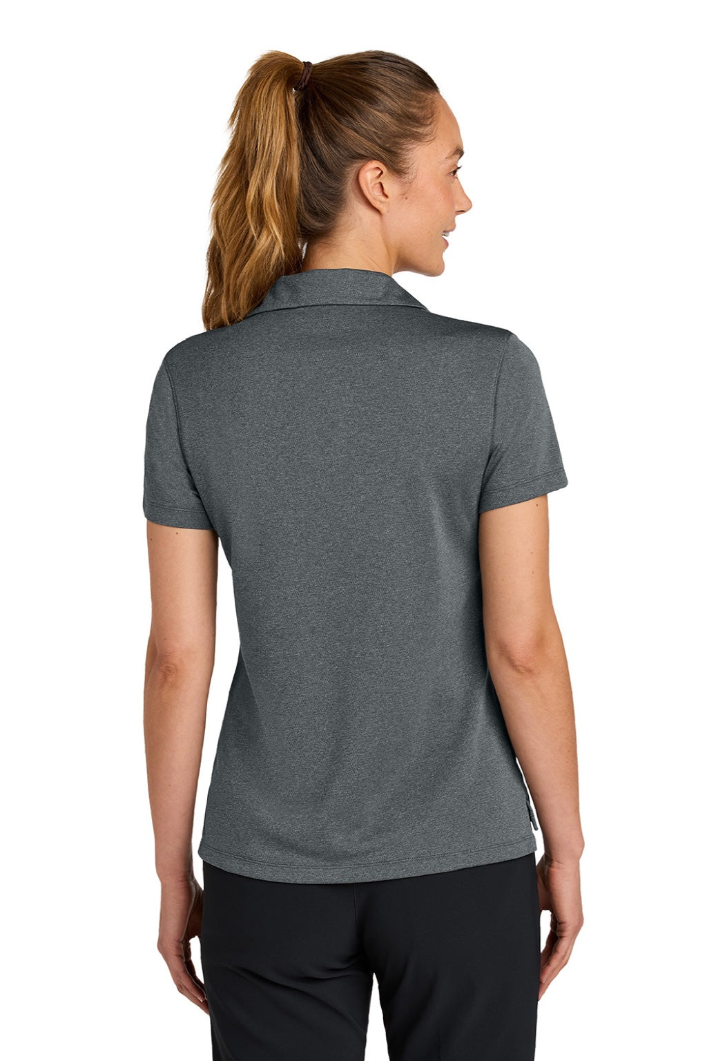 Nike NKFQ4793 Womens Dri-Fit Moisture Wicking Smooth Heather Short Sleeve Polo Shirt Heather Anthracite Grey Model Back
