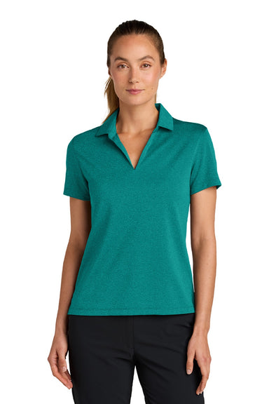 Nike NKFQ4793 Womens Dri-Fit Moisture Wicking Smooth Heather Short Sleeve Polo Shirt Heather Bright Spruce Green Model Front