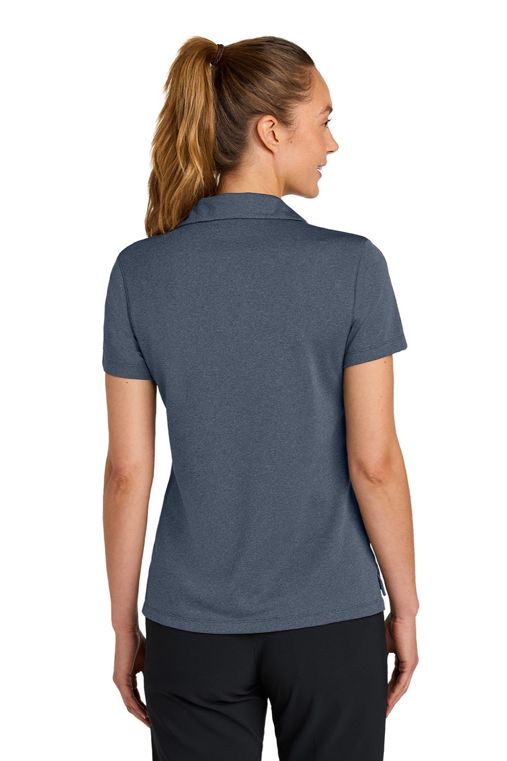 Nike NKFQ4793 Womens Dri-Fit Moisture Wicking Smooth Heather Short Sleeve Polo Shirt Heather Navy Blue Model Back