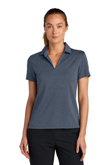 Nike NKFQ4793 Womens Dri-Fit Moisture Wicking Smooth Heather Short Sleeve Polo Shirt Heather Navy Blue Model Front