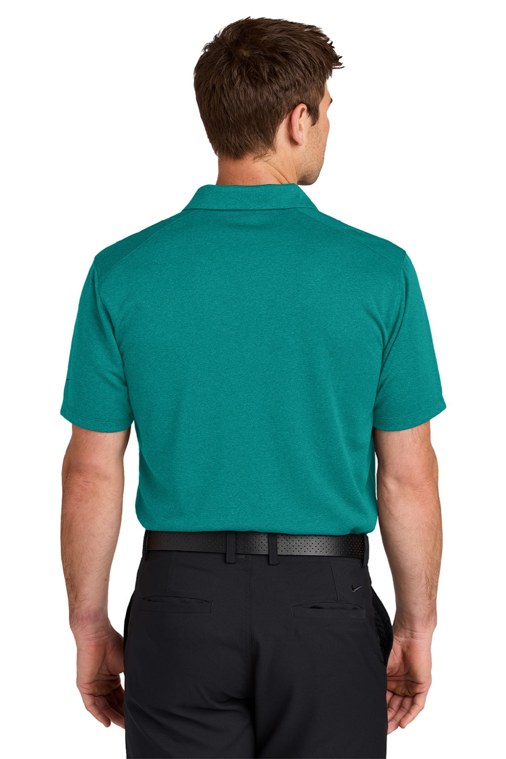 Nike NKFQ4794 Mens Dri-Fit Moisture Wicking Smooth Heather Short Sleeve Polo Shirt Heather Bright Spruce Green Model Back