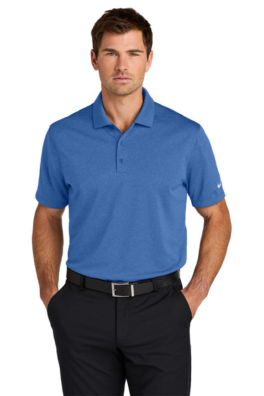 Nike NKFQ4794 Mens Dri-Fit Moisture Wicking Smooth Heather Short Sleeve Polo Shirt Heather Game Royal Blue Model Front