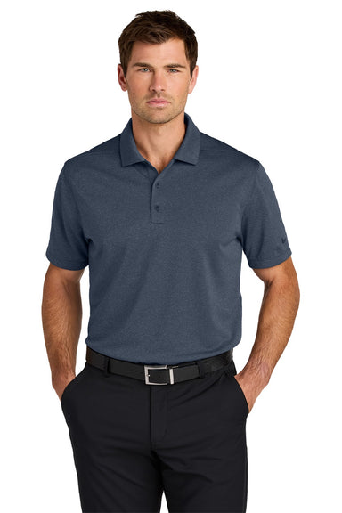 Nike NKFQ4794 Mens Dri-Fit Moisture Wicking Smooth Heather Short Sleeve Polo Shirt Heather Navy Blue Model Front