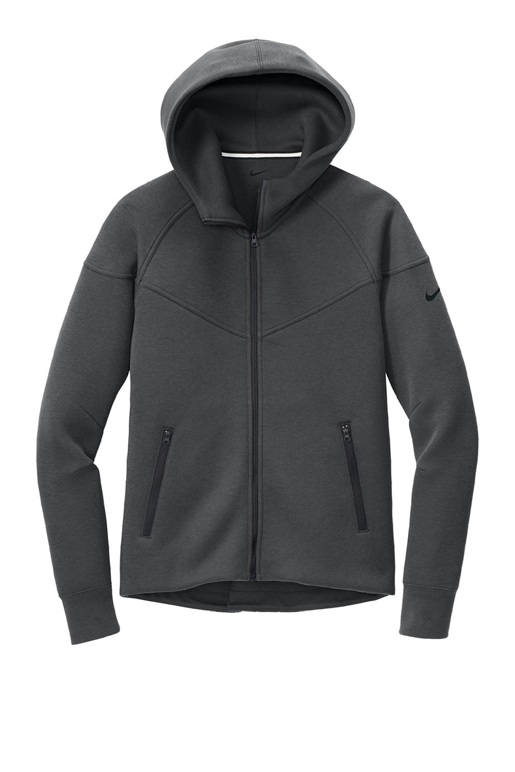 Nike NKFQ4798 Womens Tech Fleece Full Zip Hooded Sweatshirt Hoodie w/ Pockets Heather Anthracite Grey Flat Front