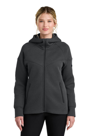 Nike NKFQ4798 Womens Tech Fleece Full Zip Hooded Sweatshirt Hoodie w/ Pockets Heather Anthracite Grey Model Front