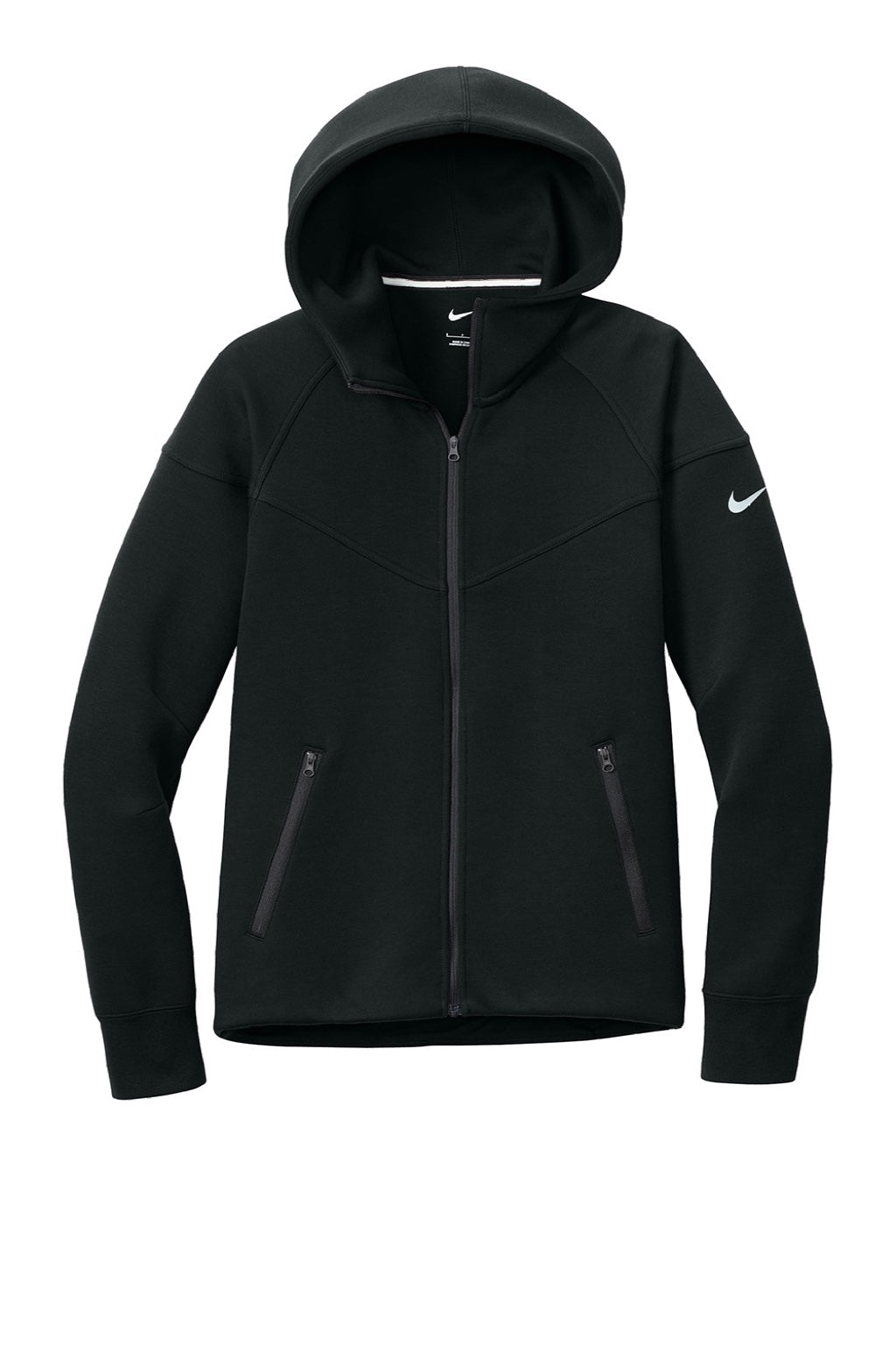 Nike NKFQ4798 Womens Tech Fleece Full Zip Hooded Sweatshirt Hoodie w/ Pockets Black Flat Front