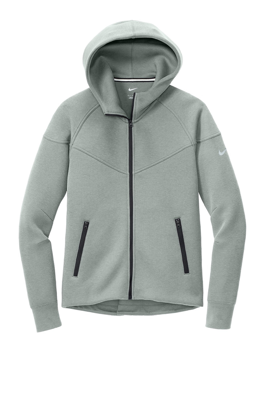 Nike NKFQ4798 Womens Tech Fleece Full Zip Hooded Sweatshirt Hoodie w/ Pockets Heather Dark Grey Flat Front