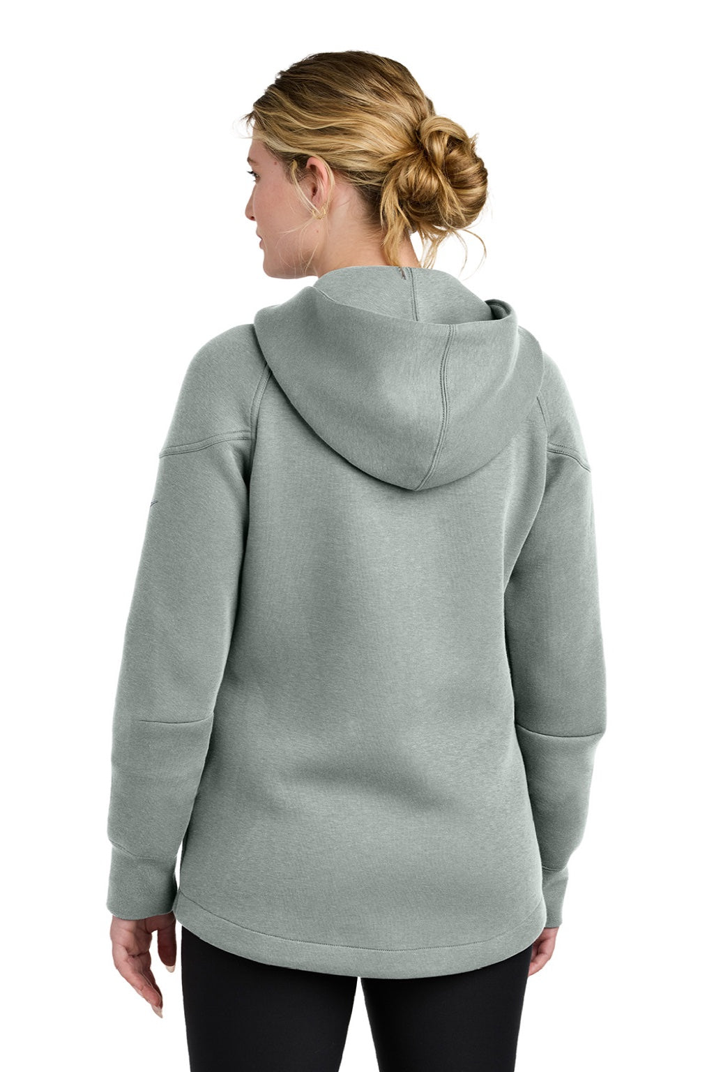 Nike NKFQ4798 Womens Tech Fleece Full Zip Hooded Sweatshirt Hoodie w/ Pockets Heather Dark Grey Model Back