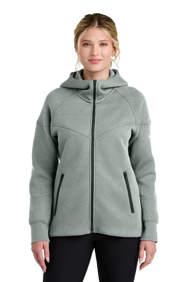 Nike NKFQ4798 Womens Tech Fleece Full Zip Hooded Sweatshirt Hoodie w/ Pockets Heather Dark Grey Model Front