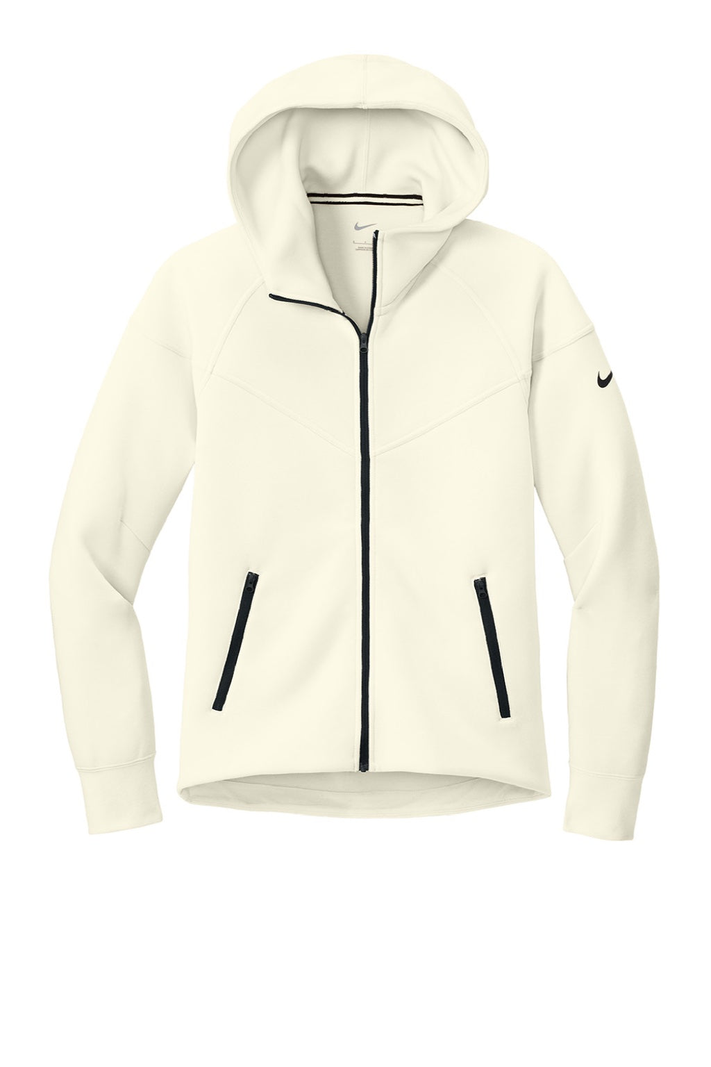 Nike NKFQ4798 Womens Tech Fleece Full Zip Hooded Sweatshirt Hoodie w/ Pockets Pale Ivory Flat Front
