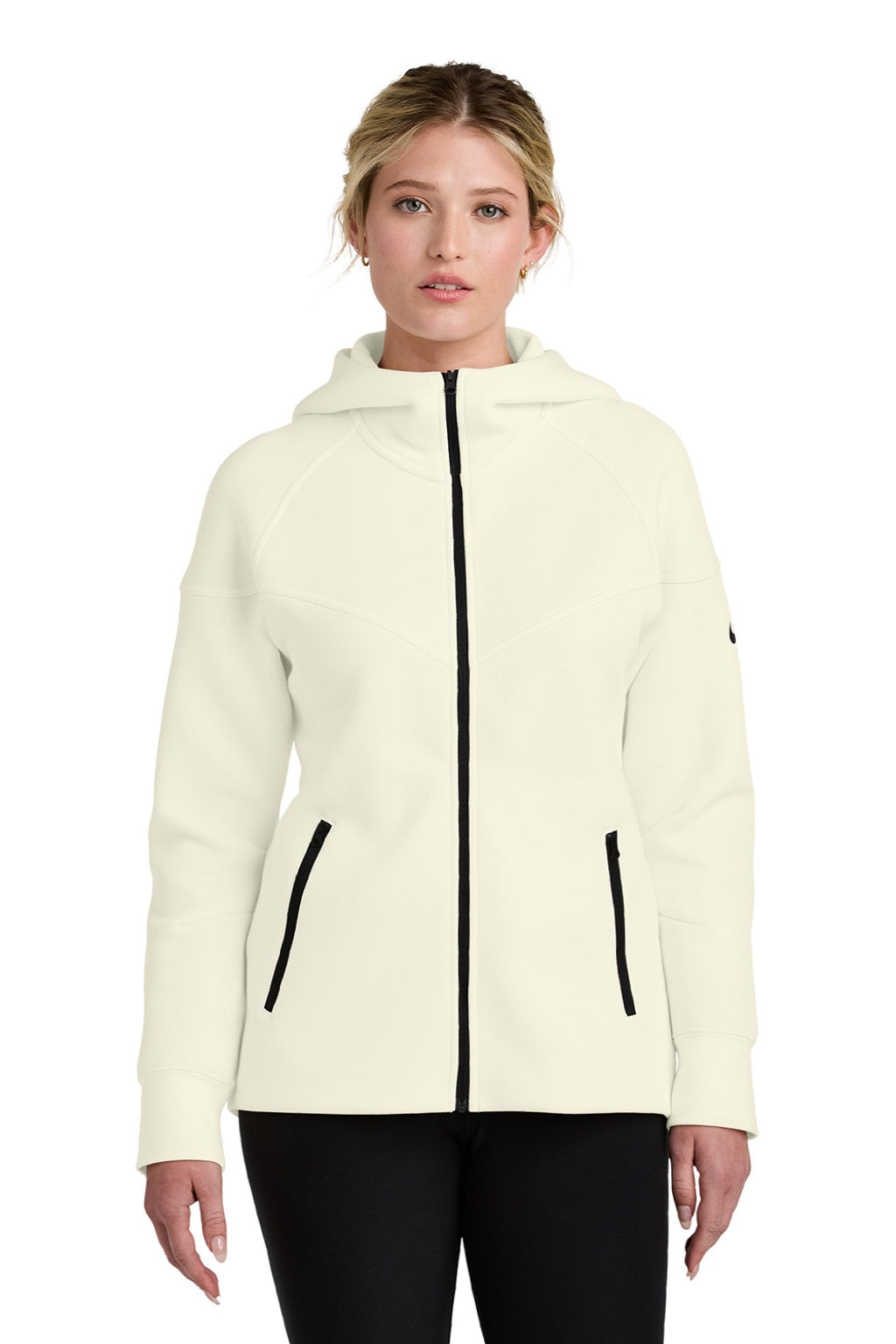 Nike NKFQ4798 Womens Tech Fleece Full Zip Hooded Sweatshirt Hoodie w/ Pockets Pale Ivory Model Front
