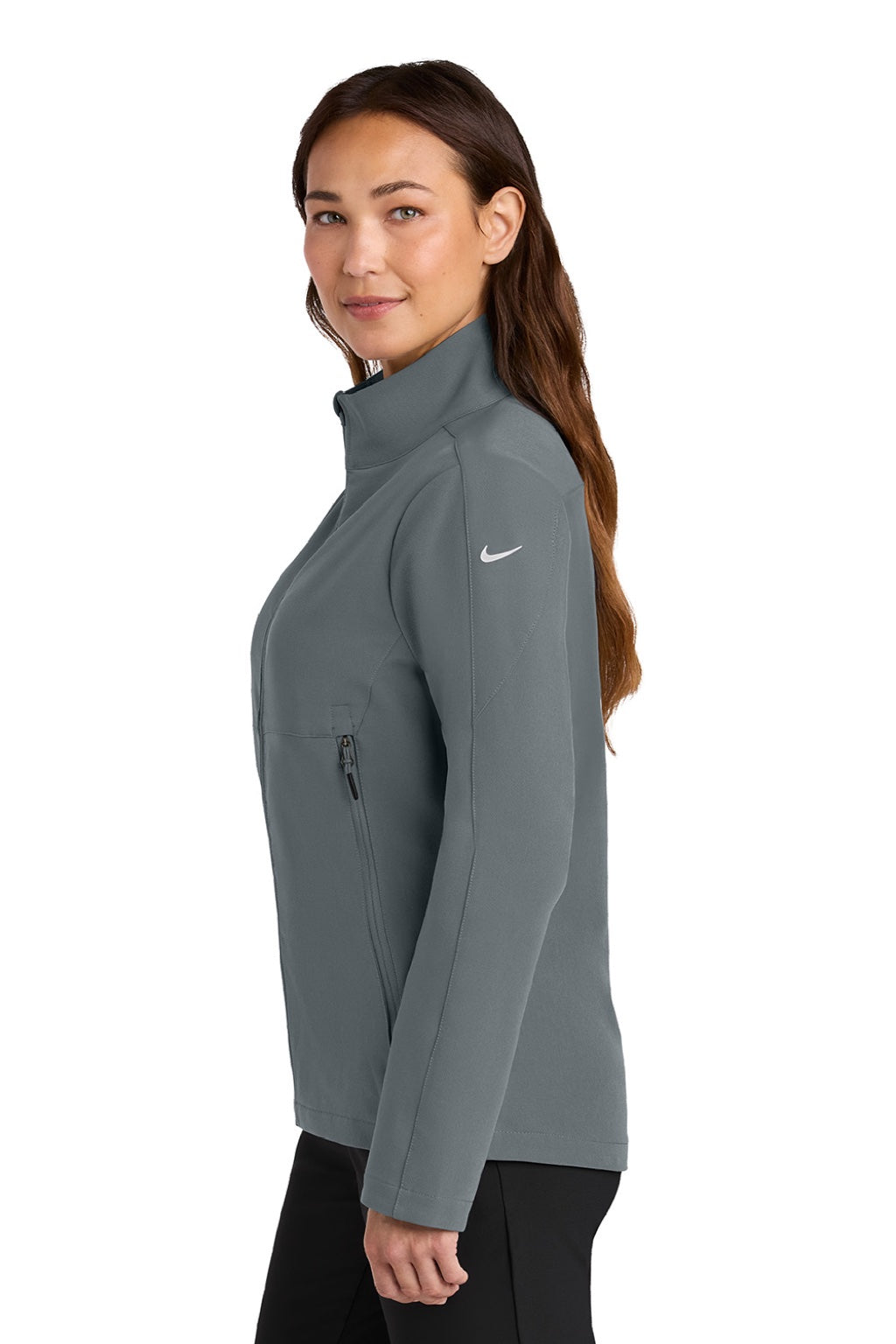 Nike NKHM7937 Womens Full Zip Soft Shell Jacket Dark Grey Model Side