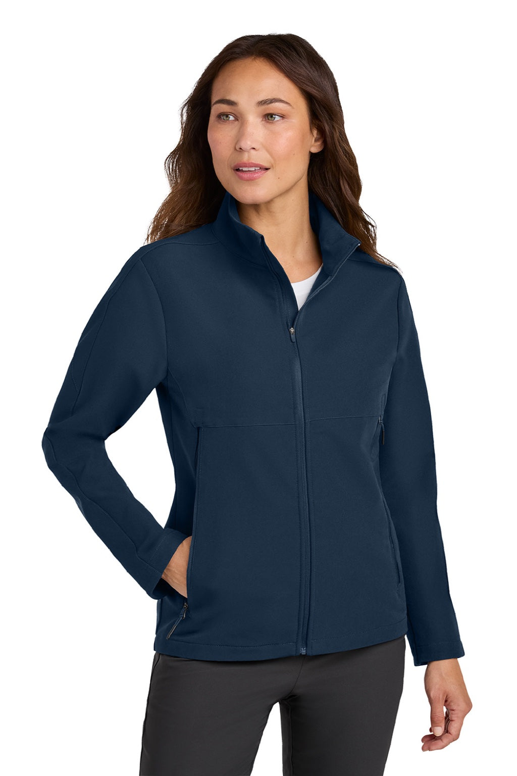 Nike NKHM7937 Womens Full Zip Soft Shell Jacket Navy Blue Model Front