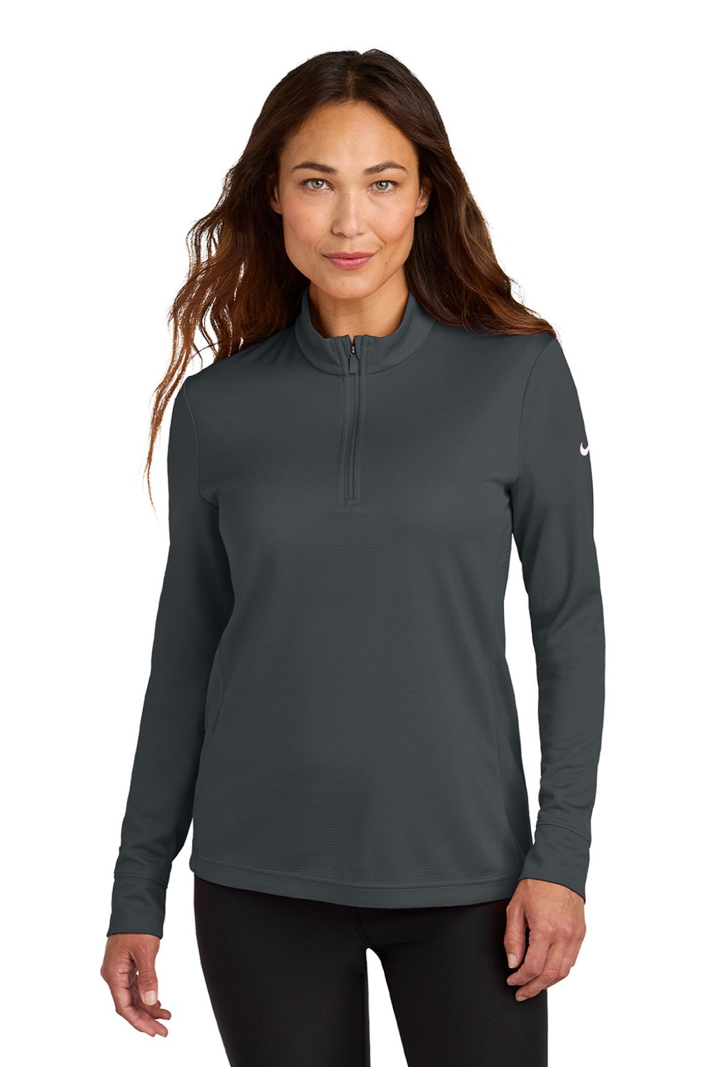Nike NKHM7969 Womens Essential 1/4 Zip Sweatshirt Anthracite Grey Model Front