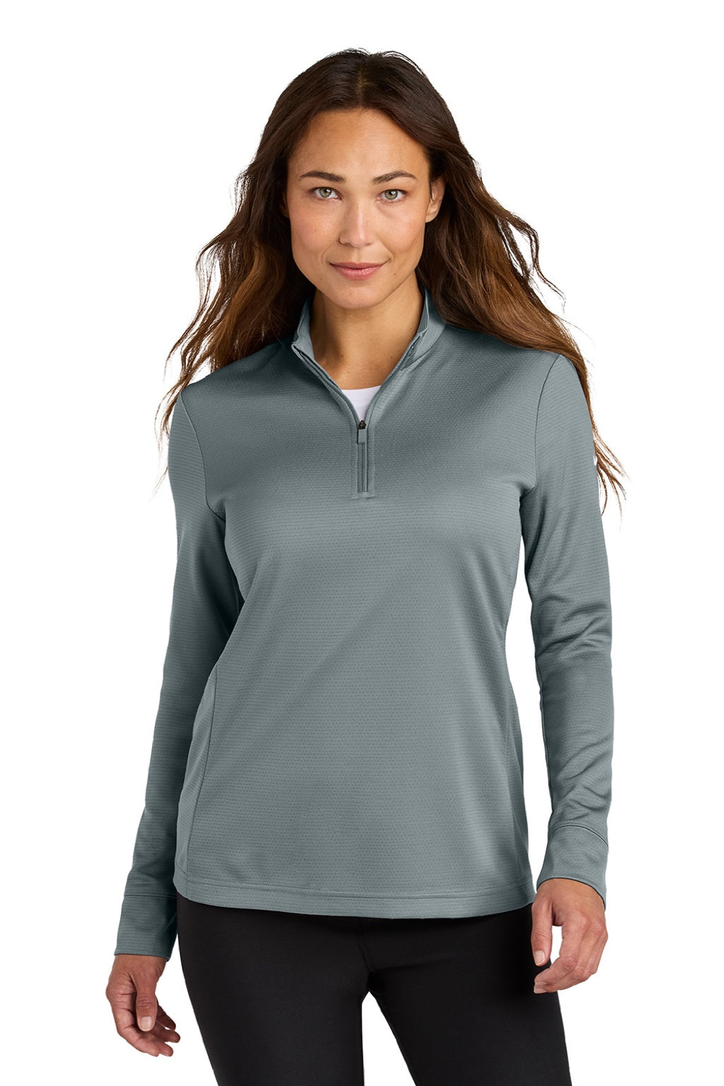 Nike NKHM7969 Womens Essential 1/4 Zip Sweatshirt Cool Grey Model Front