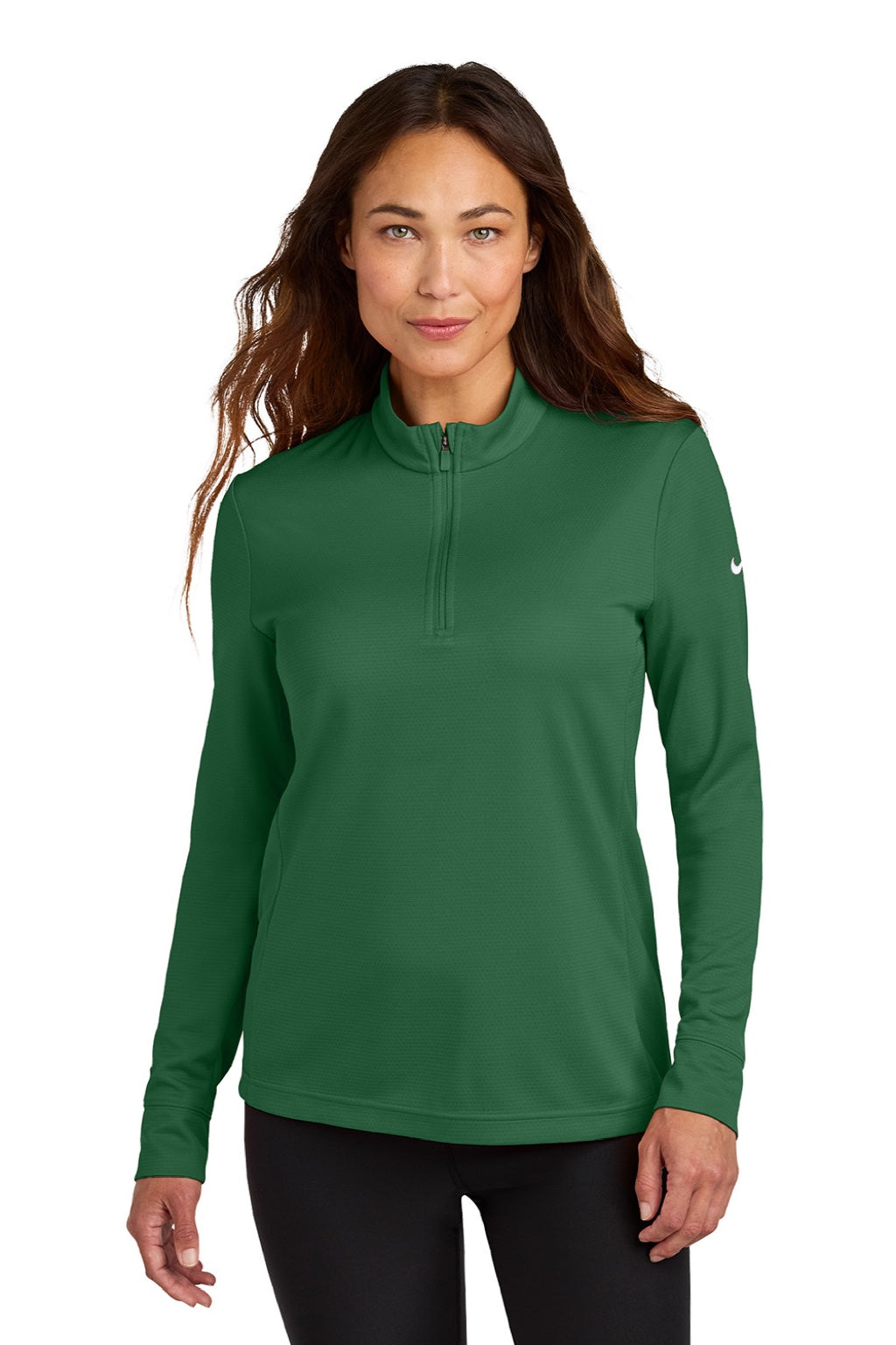 Nike NKHM7969 Womens Essential 1/4 Zip Sweatshirt Gorge Green Model Front