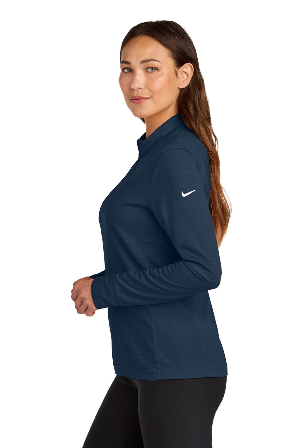 Nike NKHM7969 Womens Essential 1/4 Zip Sweatshirt Navy Blue Model Side