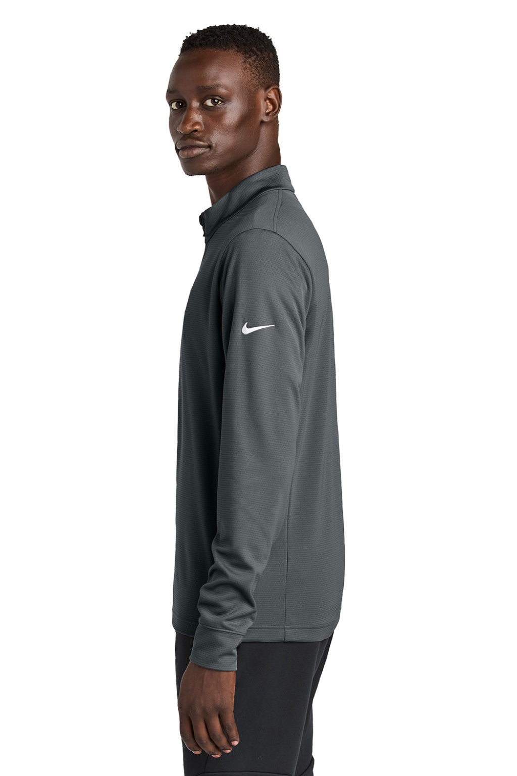 Nike NKHM8036 Mens Essential 1/4 Zip Sweatshirt Anthracite Grey Model Side