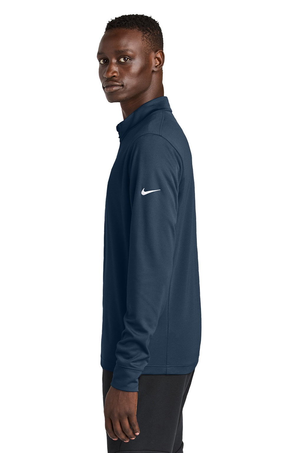 Nike NKHM8036 Mens Essential 1/4 Zip Sweatshirt Navy Blue Model Side