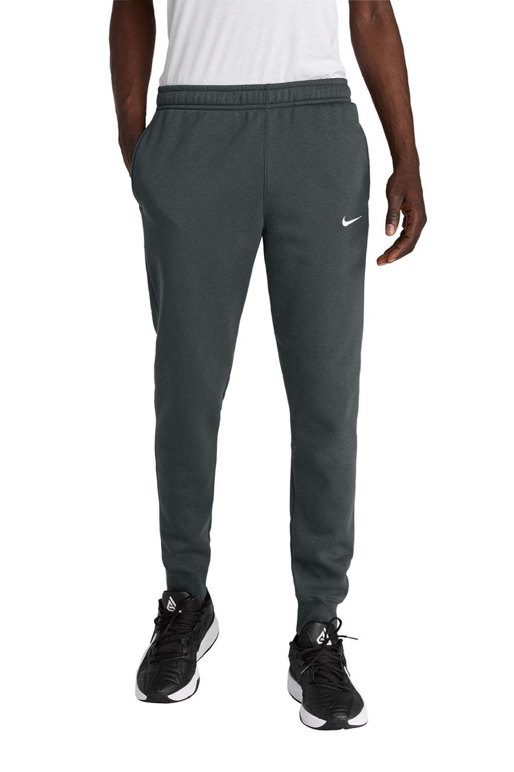 Nike NKHM8045 Mens Club Fleece Jogger Sweatpants w/ Pockets Anthracite Grey Model Front
