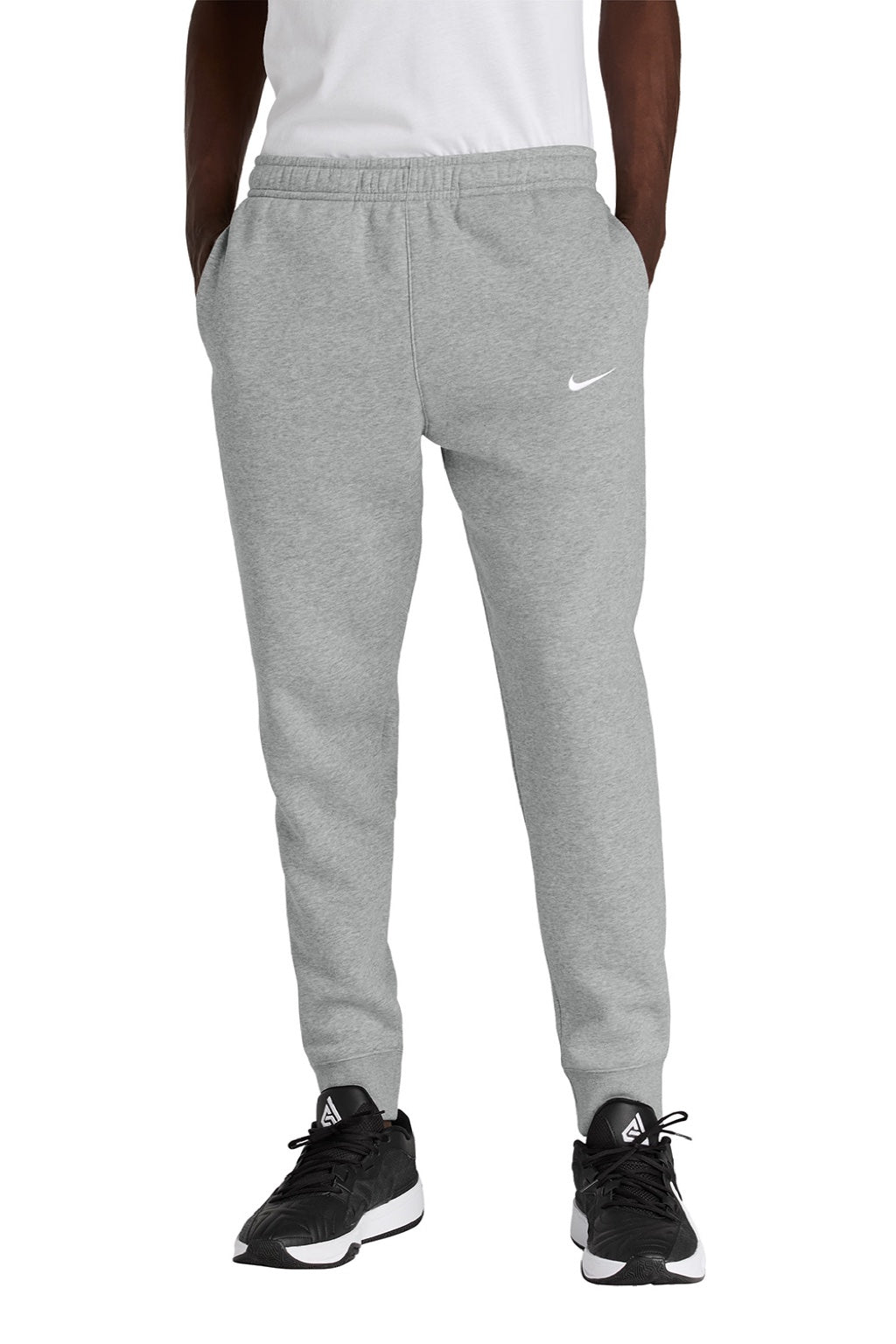 Nike NKHM8045 Mens Club Fleece Jogger Sweatpants w/ Pockets Heather Dark Grey Model Front