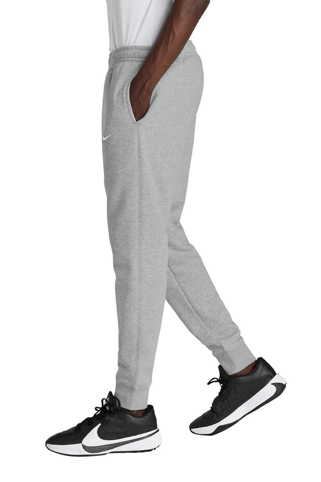 Nike NKHM8045 Mens Club Fleece Jogger Sweatpants w/ Pockets Heather Dark Grey Model Side