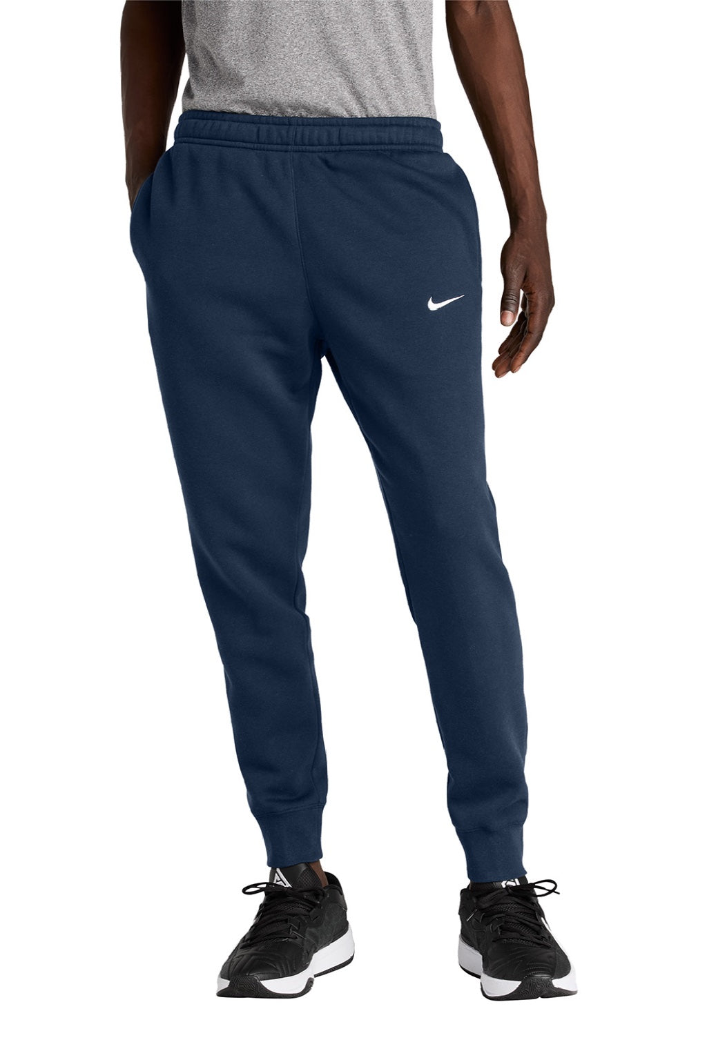 Nike NKHM8045 Mens Club Fleece Jogger Sweatpants w/ Pockets Midnight Navy Blue Model Front
