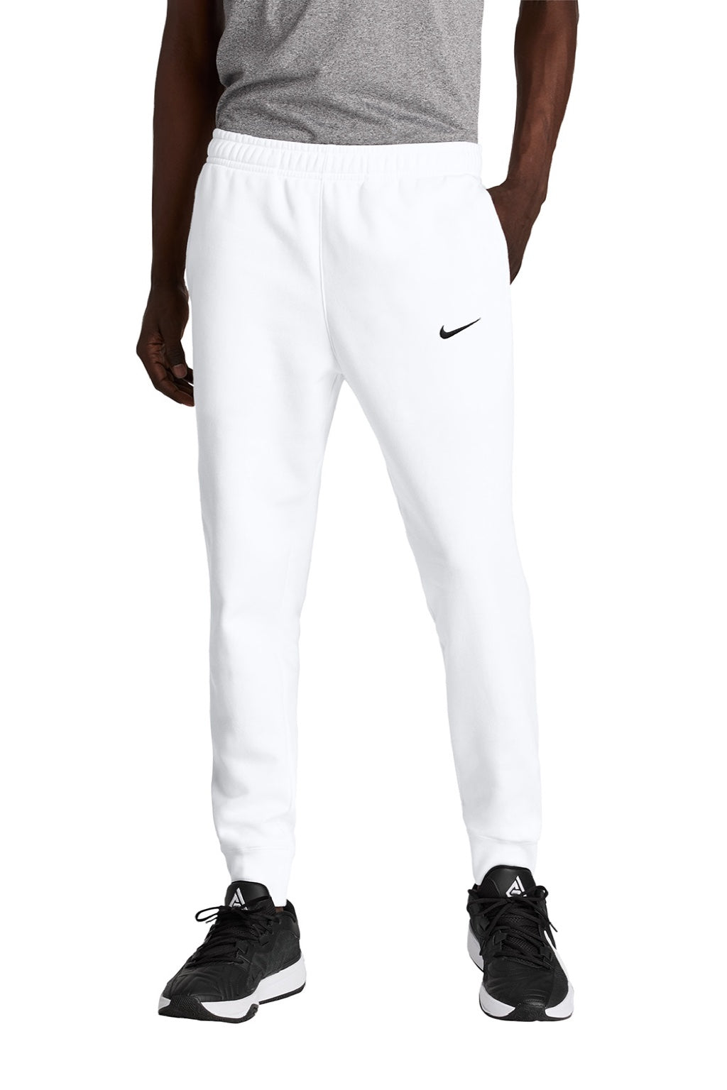 Nike NKHM8045 Mens Club Fleece Jogger Sweatpants w/ Pockets White Model Front