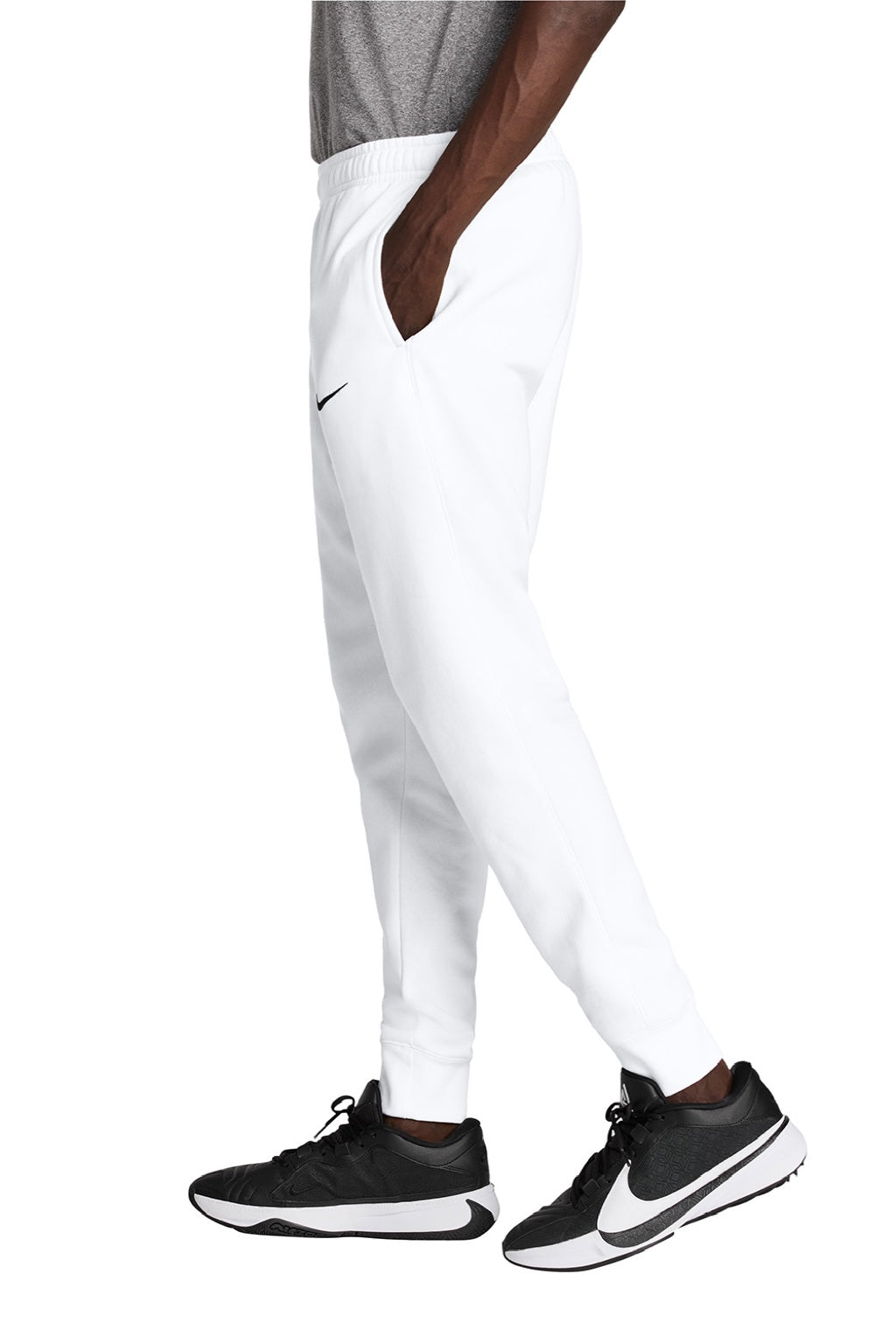 Nike NKHM8045 Mens Club Fleece Jogger Sweatpants w/ Pockets White Model Side