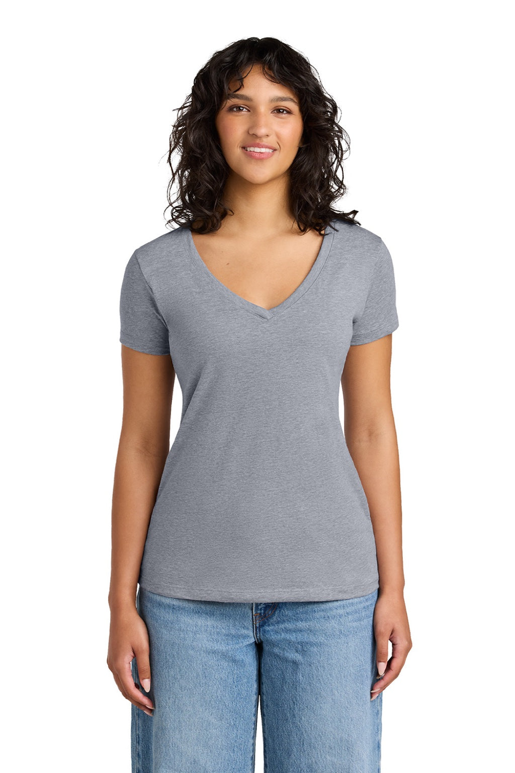 Next Level NL1540/1540 Womens Ideal Jersey Short Sleeve V-Neck T-Shirt Heather Grey Model Front