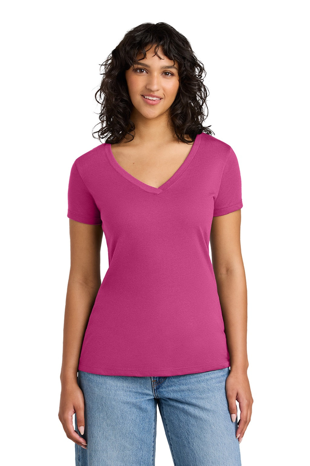 Next Level NL1540/1540 Womens Ideal Jersey Short Sleeve V-Neck T-Shirt Raspberry Pink Model Front