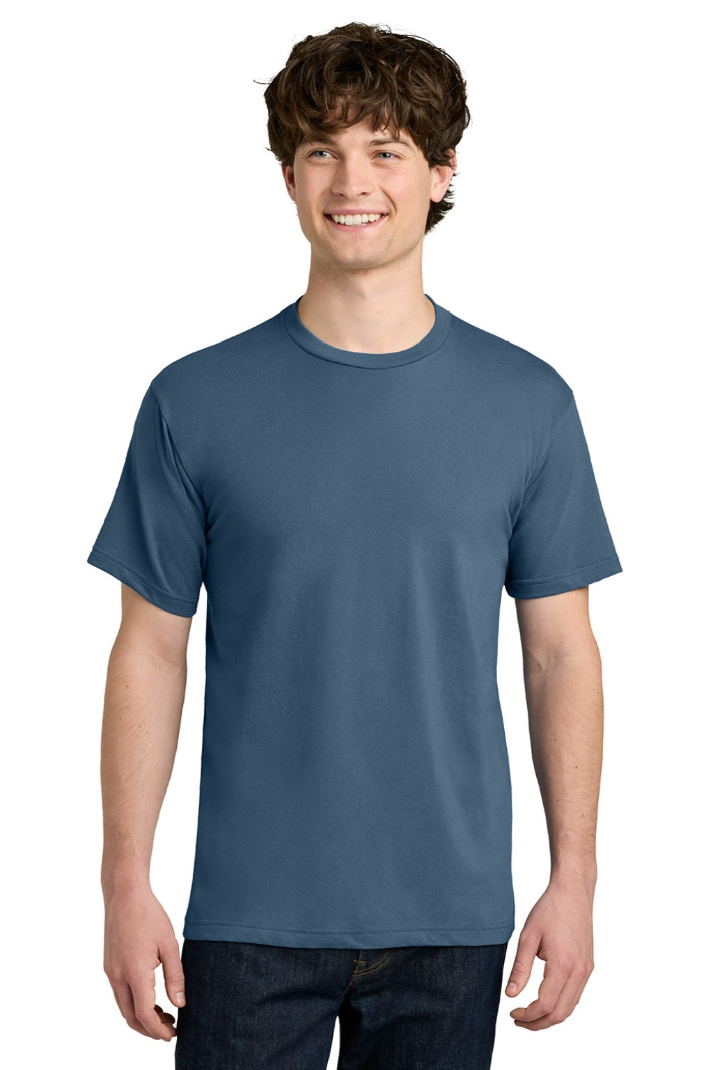 Next Level NL1810 Mens Ideal Jersey Short Sleeve Crewneck T-Shirt Blue Jean Model Front
