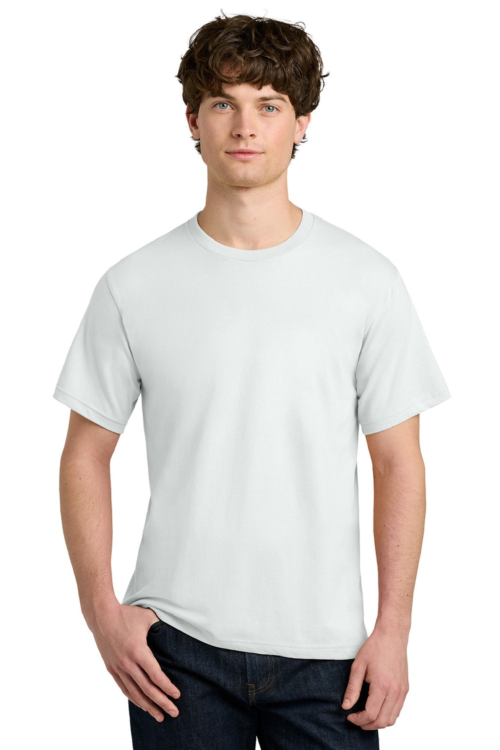 Next Level NL1810 Mens Ideal Jersey Short Sleeve Crewneck T-Shirt Bone White Model Front