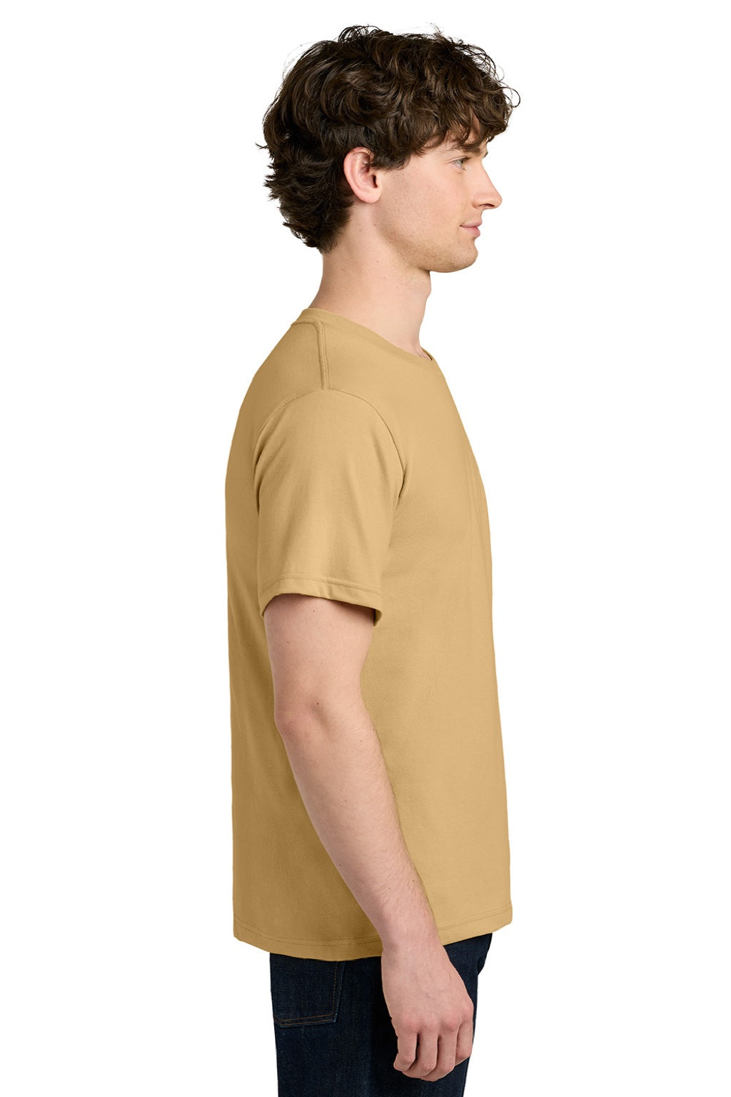 Next Level NL1810 Mens Ideal Jersey Short Sleeve Crewneck T-Shirt Camel Brown Model Side