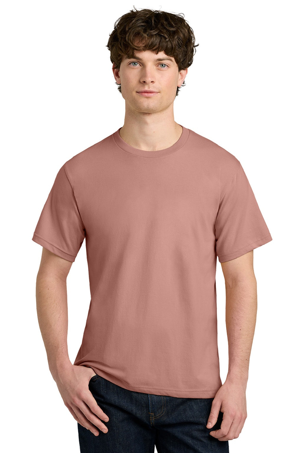 Next Level NL1810 Mens Ideal Jersey Short Sleeve Crewneck T-Shirt Desert Pink Model Front
