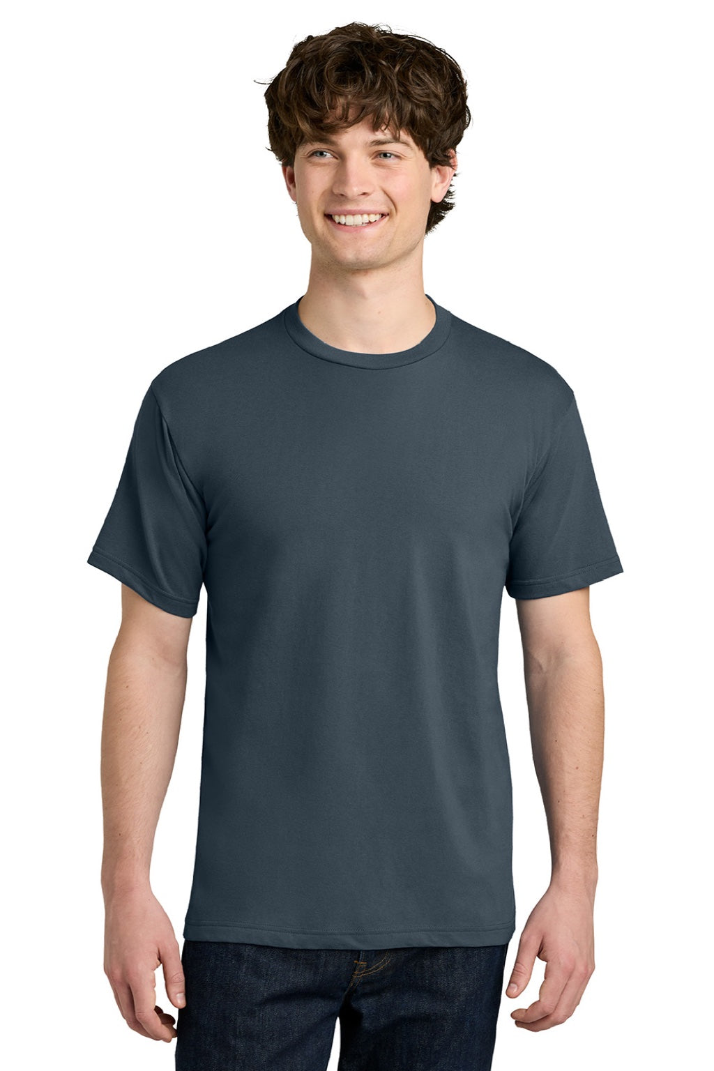 Next Level NL1810 Mens Ideal Jersey Short Sleeve Crewneck T-Shirt Harbor Blue Model Front