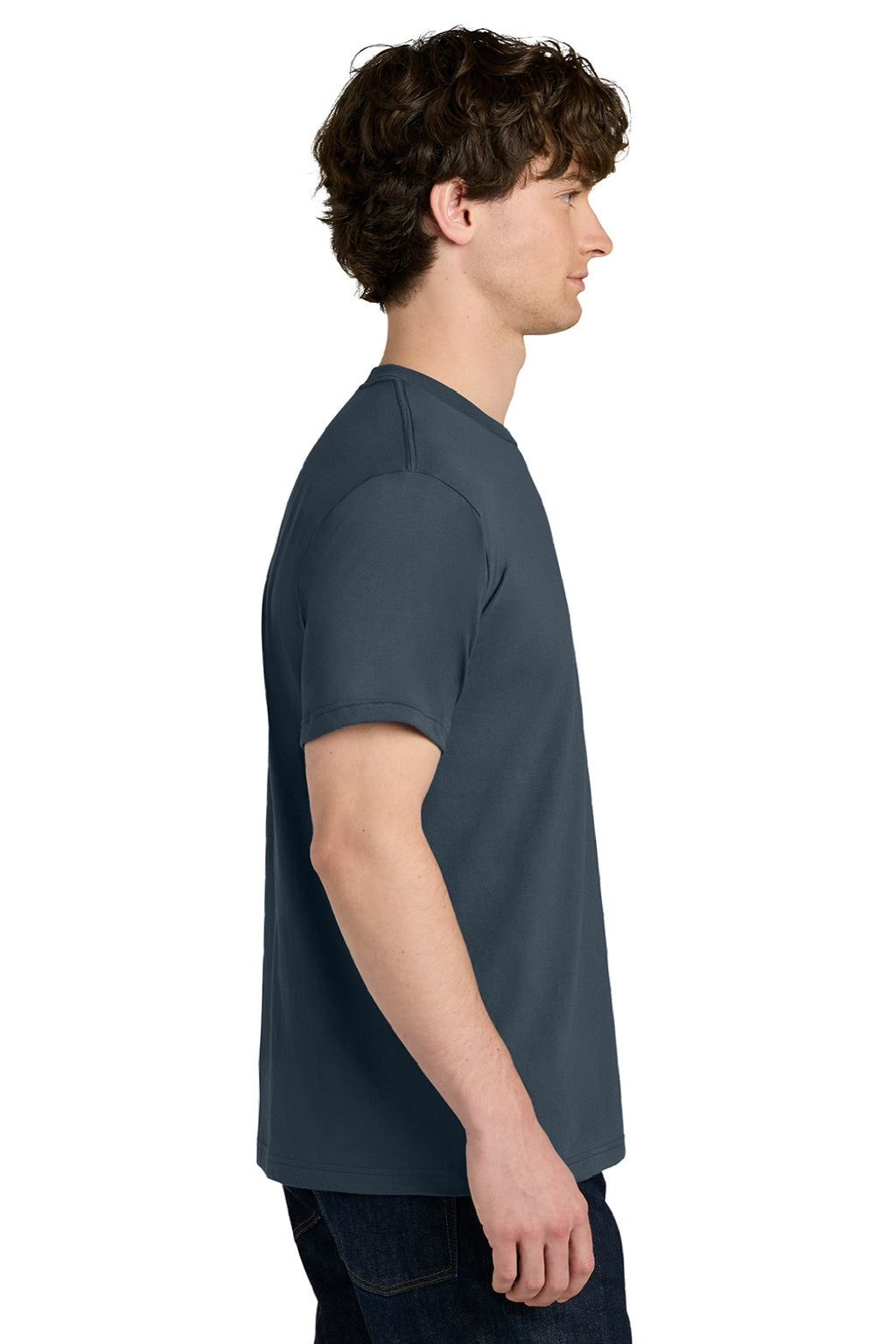 Next Level NL1810 Mens Ideal Jersey Short Sleeve Crewneck T-Shirt Harbor Blue Model Side
