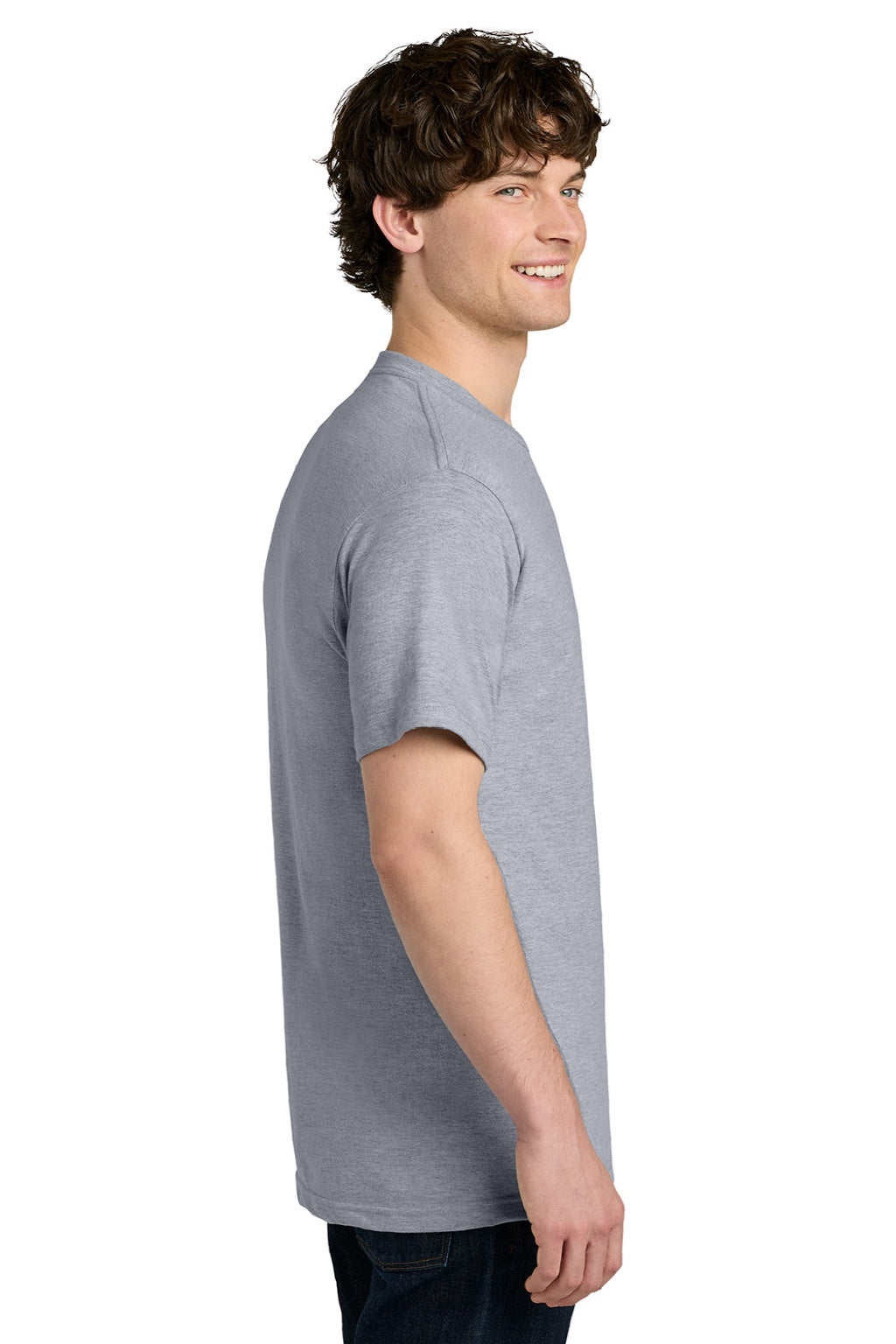 Next Level NL1810 Mens Ideal Jersey Short Sleeve Crewneck T-Shirt Heather Grey Model Side