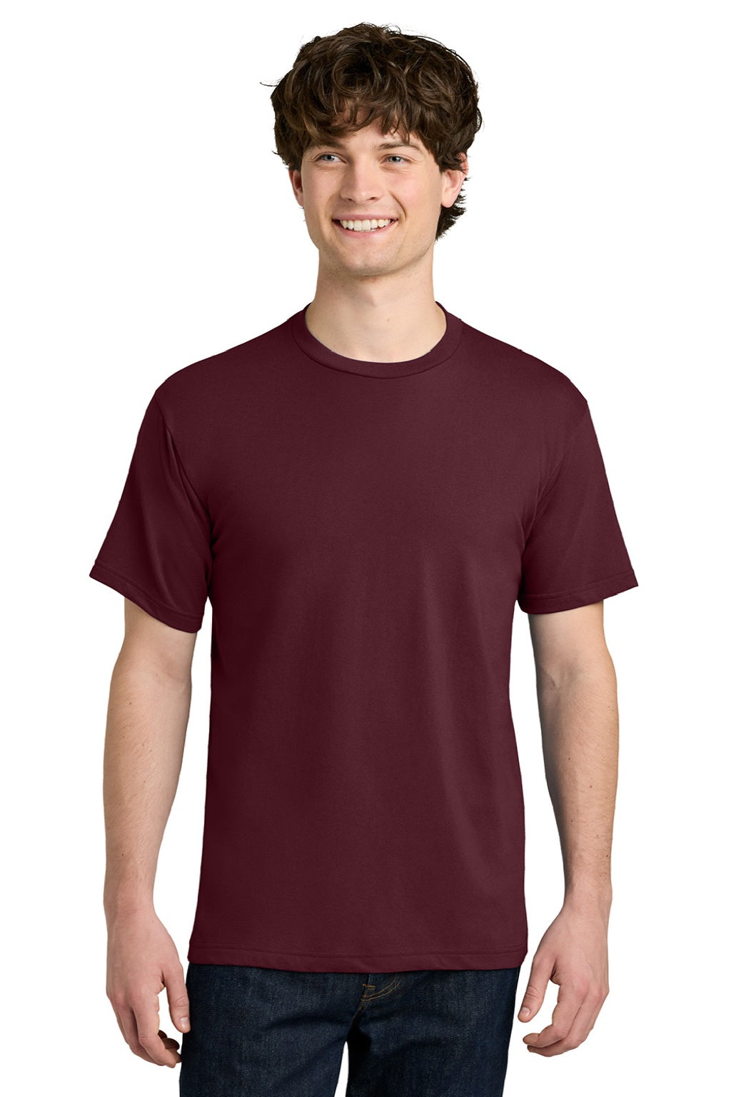 Next Level NL1810 Mens Ideal Jersey Short Sleeve Crewneck T-Shirt Maroon Model Front